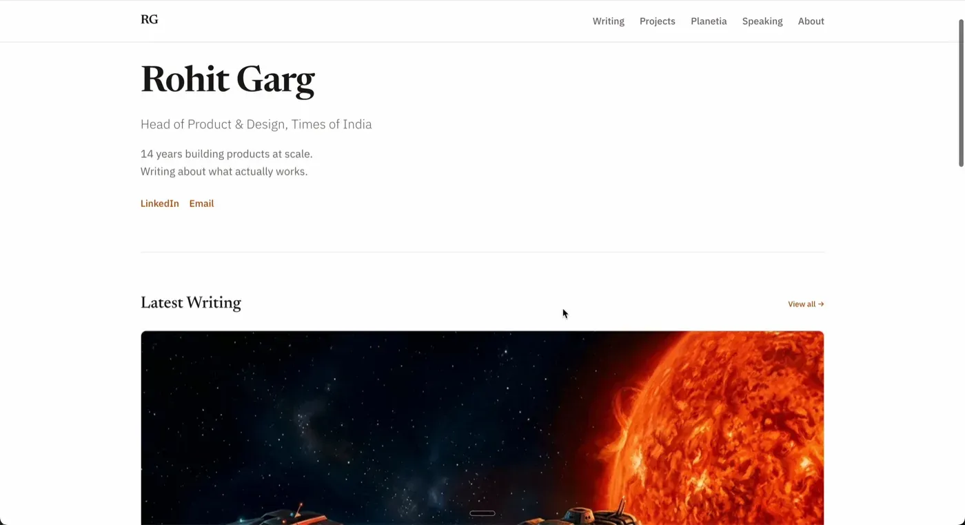 Old rohitgarrg.com home page, April 2025