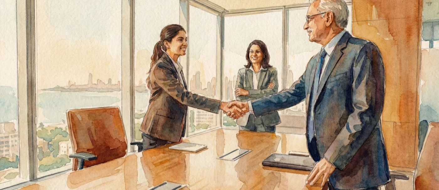 A manager introducing a team member to executives